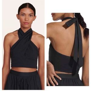 STAUD Black Cross-Neck Halter Tank Top